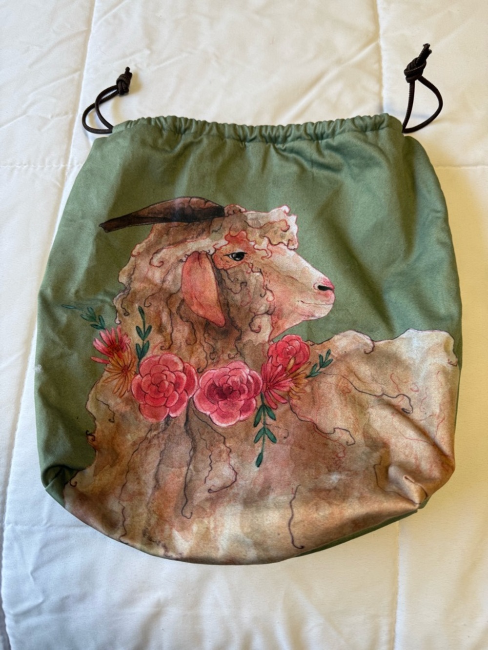 Blue rabbit house lamb floral  drawstring bag cottagecore sheep pouch handmade